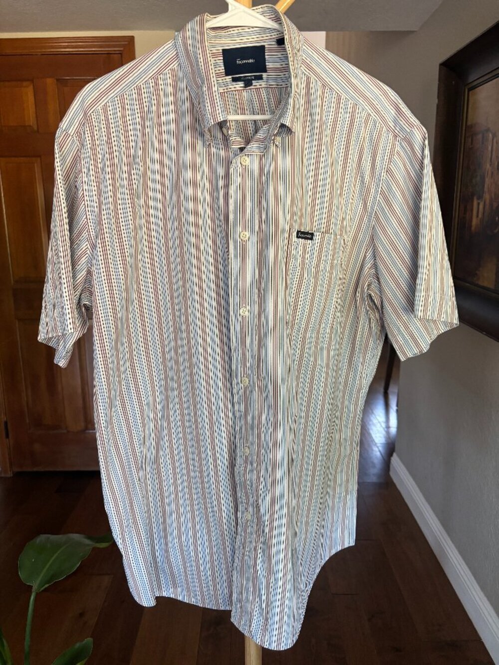 Faconnable Classique Men's Button Down XL Multi Stripe Short Sleeve Cotton